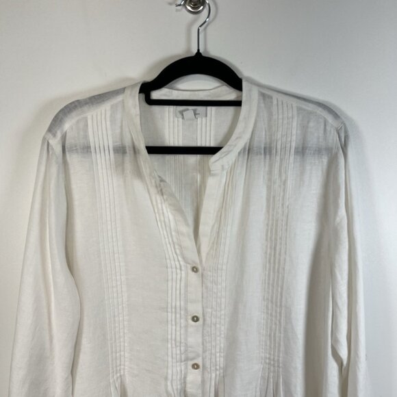 J.Jill Womens Love 100% Linen Long Sleeve Button-Front White Shirt Dress XL‎ - Picture 2 of 9